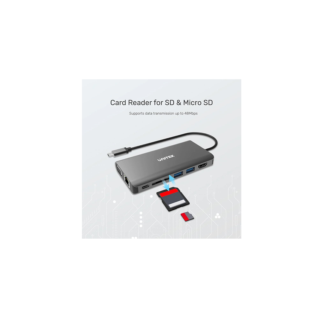 Unitek D1019B uHUB O8+ 8-in-1 USB-C Dual Display Hub with USB 5Gbps and PD 100W Charging Unitek D1019B uHUB O8+ 8-in-1 USB-C Dual Display Hub with USB 5Gbps and PD 100W Charging